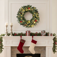 60cm Pre-lit Christmas Wreath Set of 1/2 with 90 Frosted Branch Tips and 20 Warm White LED Lights