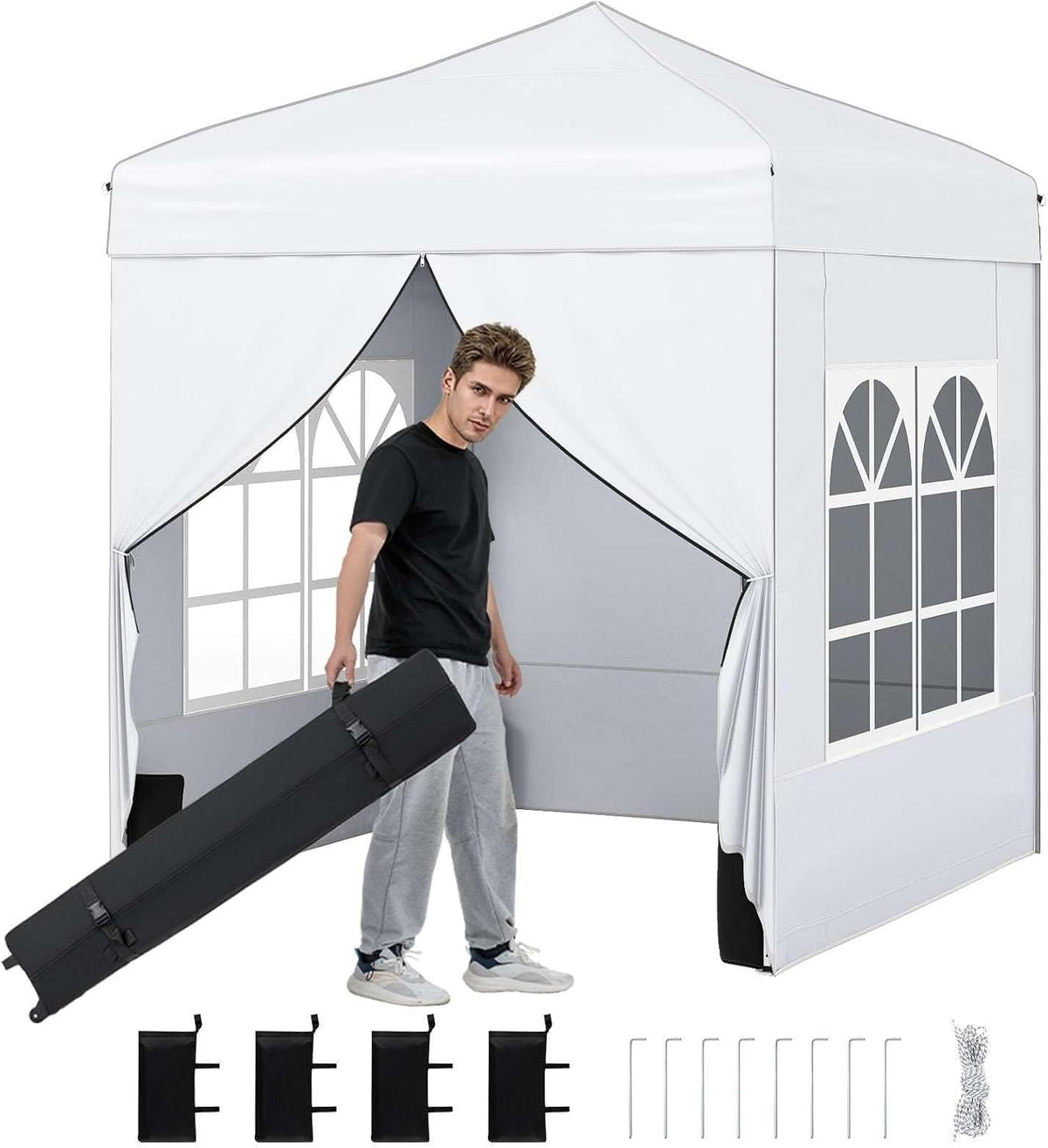 2 x 2 M Pop up Canopy Tent, Outdoor Patio Commercial Sunshade Shelter w/ 4 Sidewalls