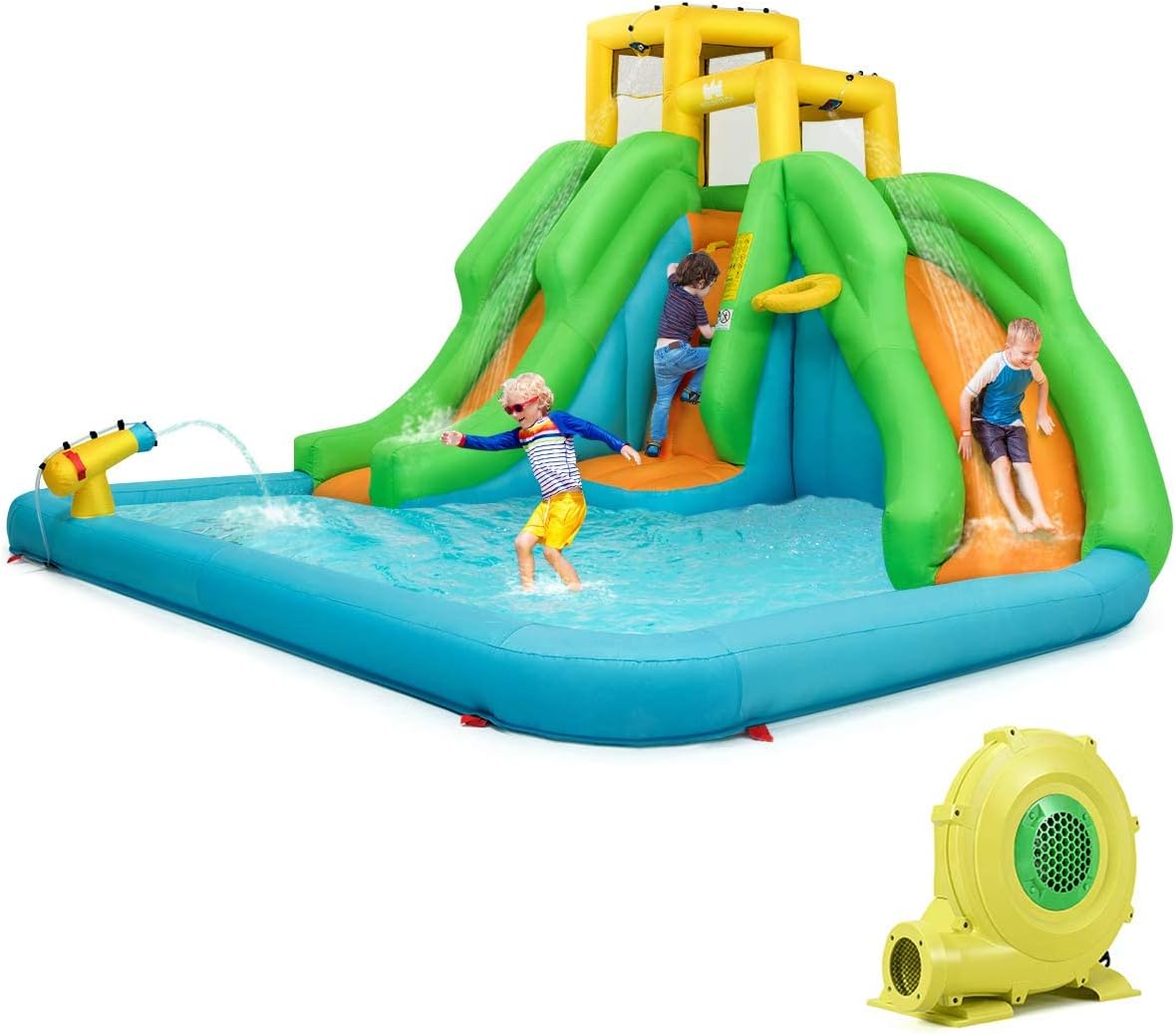 Inflatable Water Slide, 6 in 1 Inflatable Castle Water Park w/Climbing Wall