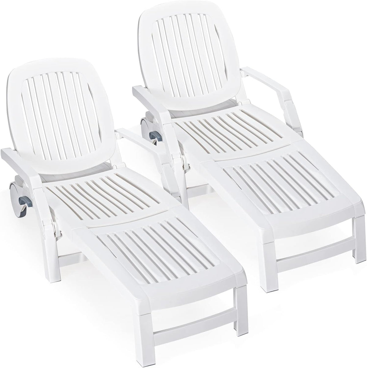 Outdoor Chaise Lounge Chair, 5-Position Adjustable Recliner with Storage Box and Flexible Wheels