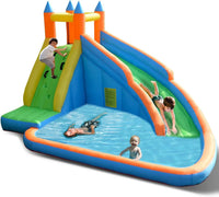 Inflatable Water Slide Bouncer, Children Wet & Dry Bounce House with Climbing Wall (with 450W Blower)