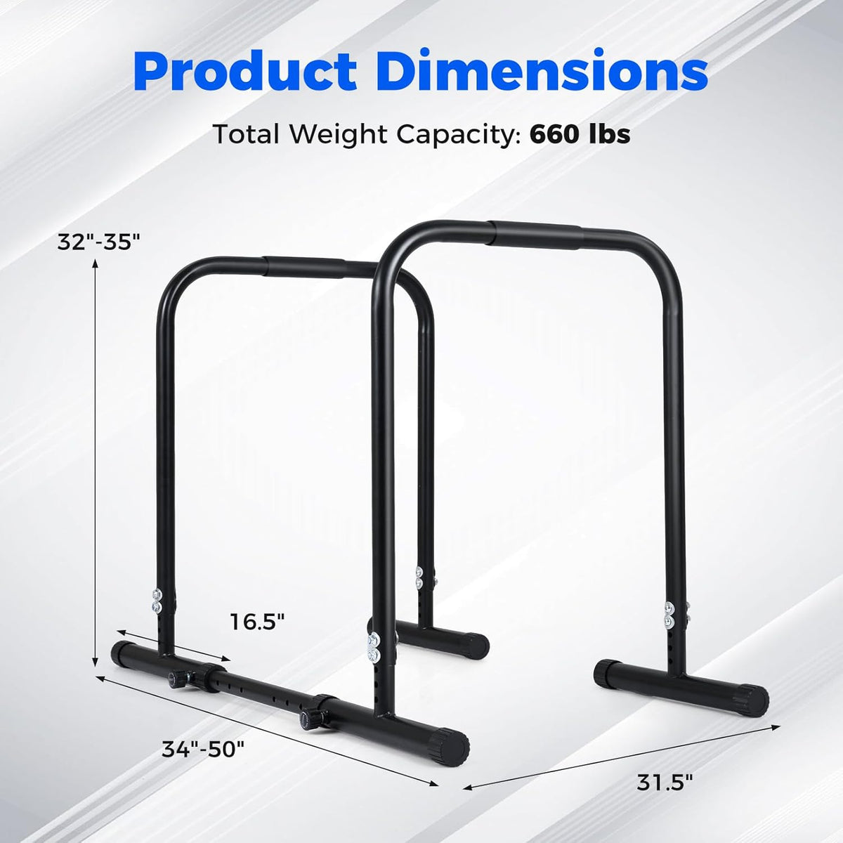 Adjustable Dip Bar, Heavy Duty Parallette Push Up Stand with 660 LBS Capacity, Anti-Slip Foam Grips
