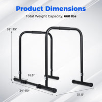 Adjustable Dip Bar, Heavy Duty Parallette Push Up Stand with 660 LBS Capacity, Anti-Slip Foam Grips