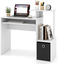 Giantex Computer Desk with Pull-Out Keyboard Tray, Compact Home Office Desk with Open Shelf & Fabric Storage Drawer