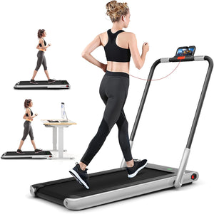 Treadmill 2-in-1 for Running and Walking, Max 12km/h, Folding Under Desk Walking Pad with Manual Incline