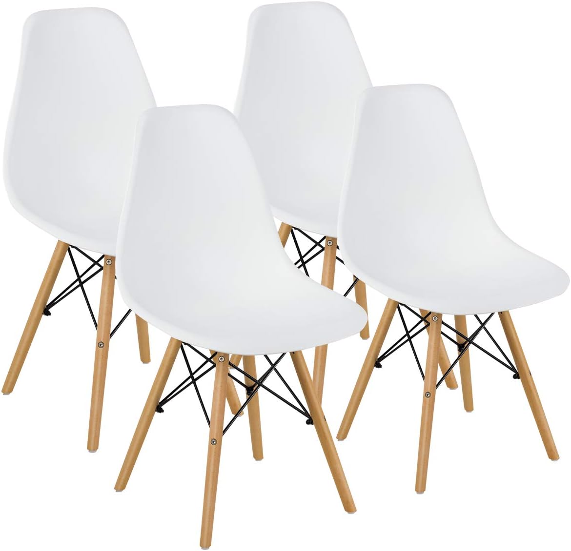 Giantex Eames Dining Chairs, Molded Shell Plastic Chairs w/Wood Legs & Ergonomic Backrest