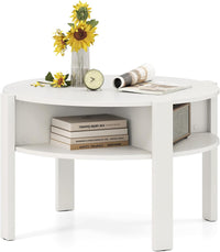 2-Tier Round Coffee Table w/Storage, 75 cm Tea Cocktail Table w/ 4 Shelves