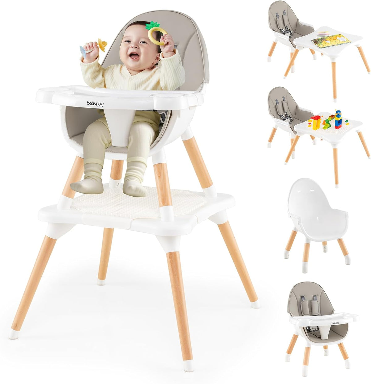 Convertible Table Chair Set w/Building Block Table, Safety Harness, Removable Tray