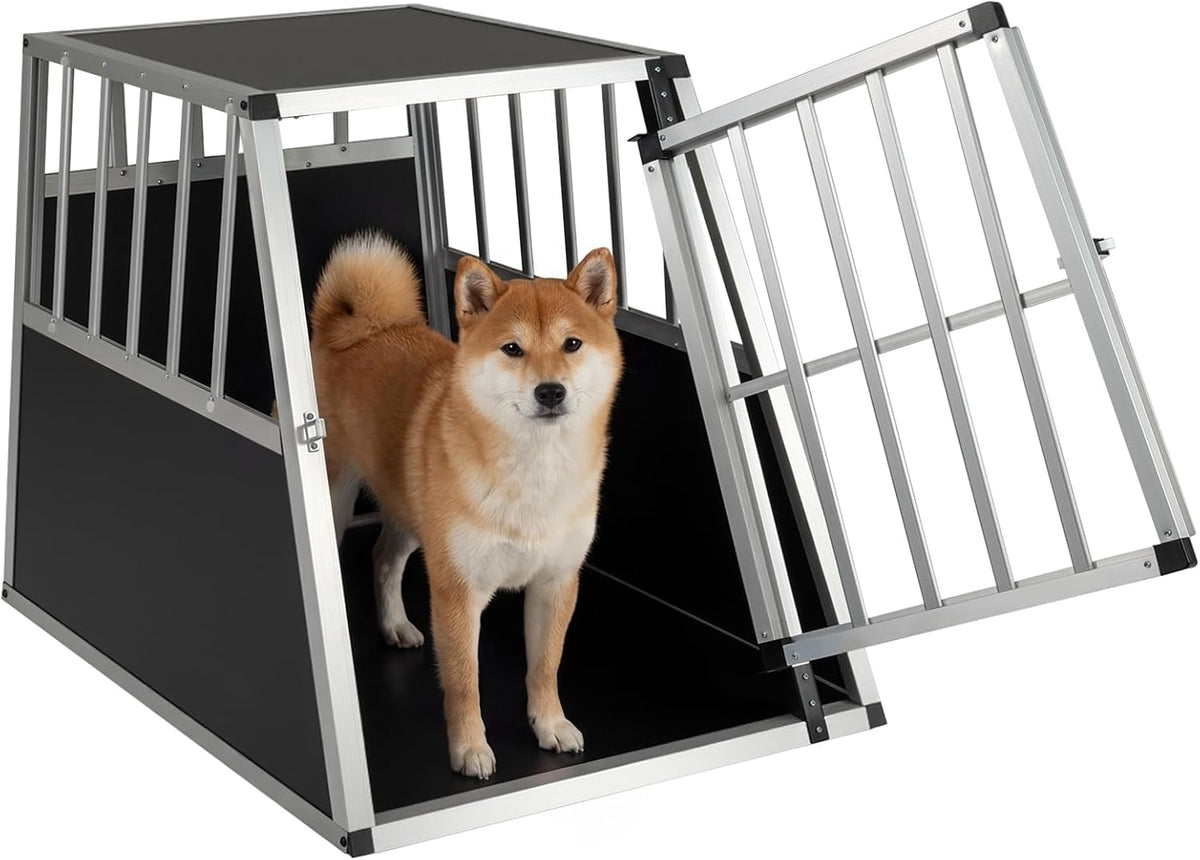 Travel Dog Crate Aluminum Dog Transport Box with Lockable Door Divider and Trapezoidal Design