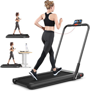 Treadmill 2-in-1 for Running and Walking, Max 12km/h, Folding Under Desk Walking Pad with Manual Incline