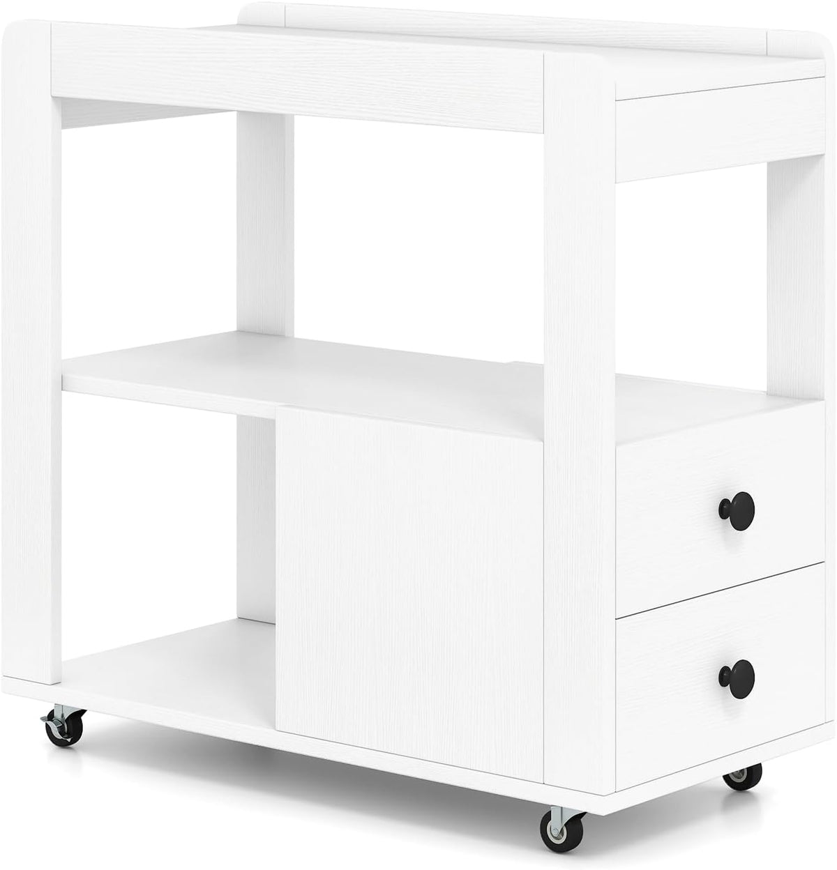 Narrow End Table, Modern 2-Drawer Sofa Side Table with Open Shelves