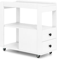 Narrow End Table, Modern 2-Drawer Sofa Side Table with Open Shelves