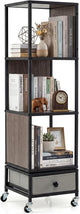 4-Tier Rotating Bookshelf on Wheels, 360° Spinning Corner Book Shelf Tower
