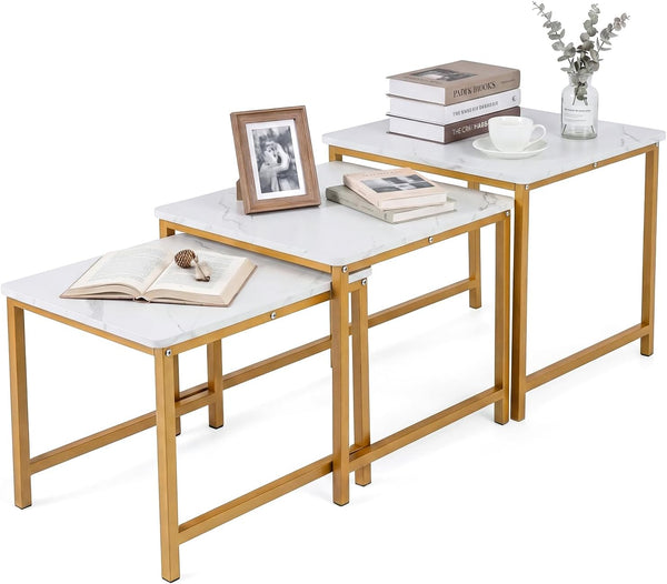 Nesting Coffee Table Set of 3 with Heavy-Duty Metal Frame