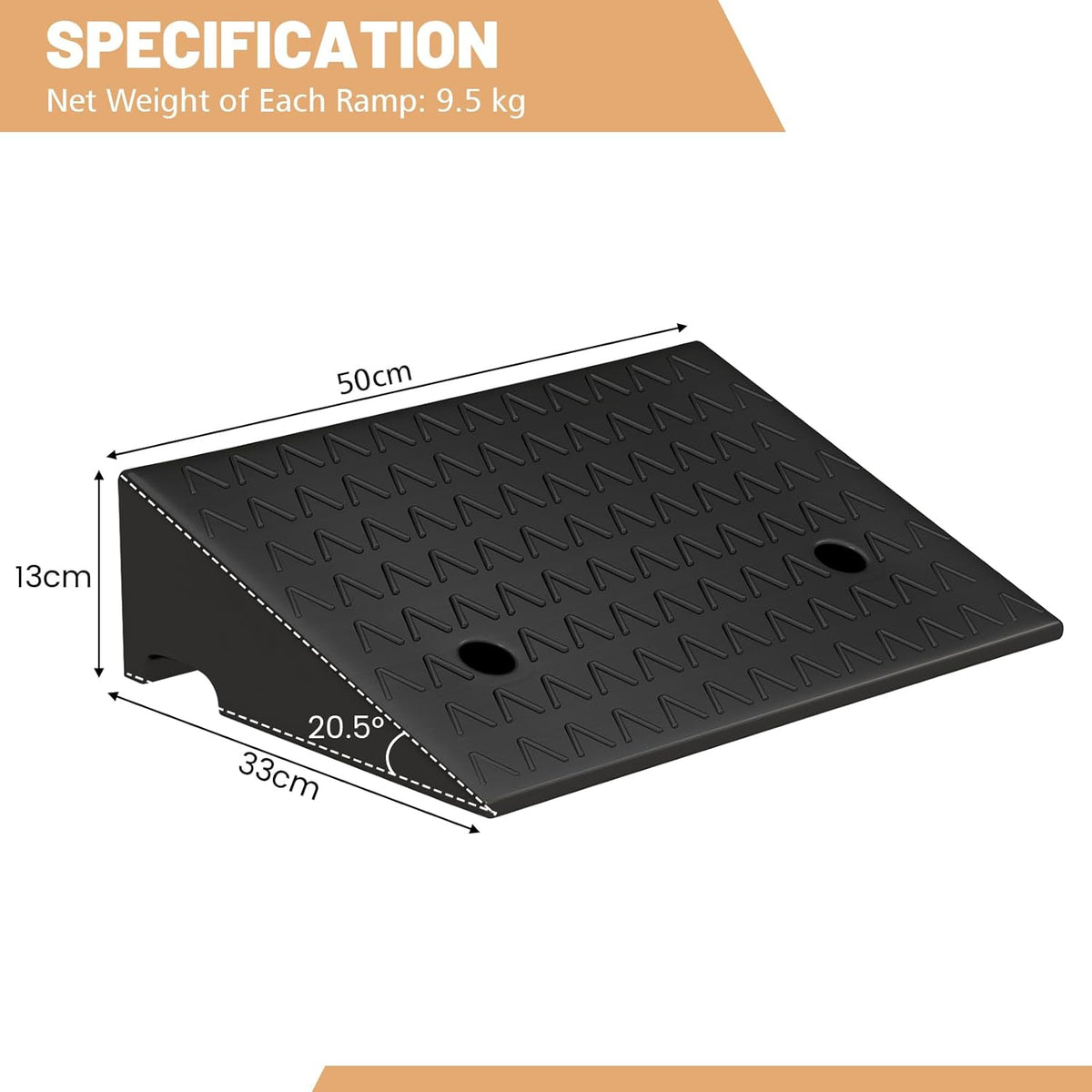 Curb Ramp 2 Pack, 12/13cm Raised Height Rubber Threshold Ramps Set