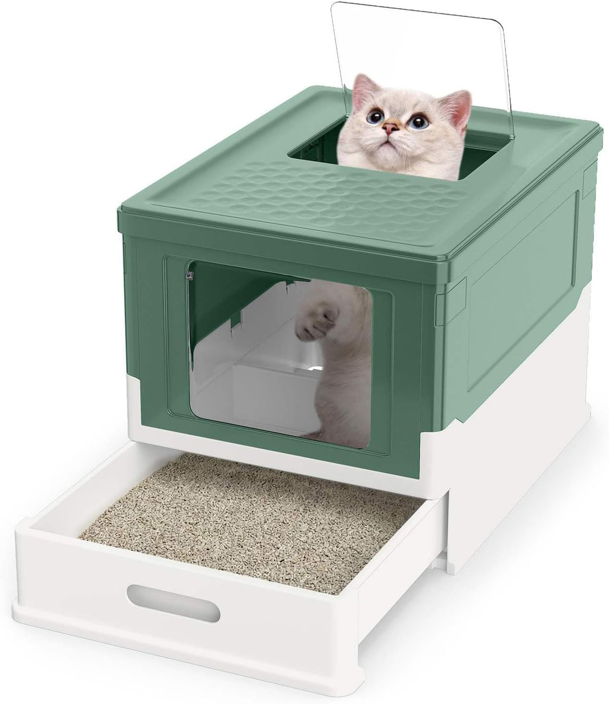 Foldable Cat Litter Box with Lid, Large Fully Enclosed Cat Toilet