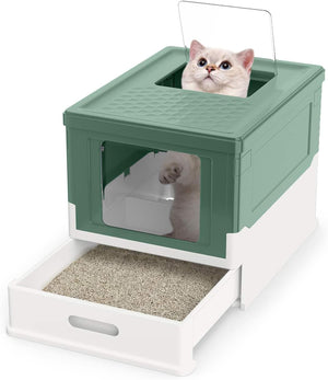 Foldable Cat Litter Box with Lid, Large Fully Enclosed Cat Toilet