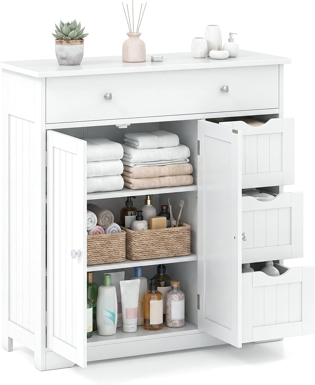 Giantex Bathroom Floor Cabinet, Large Storage Cabinet with 4 Drawers