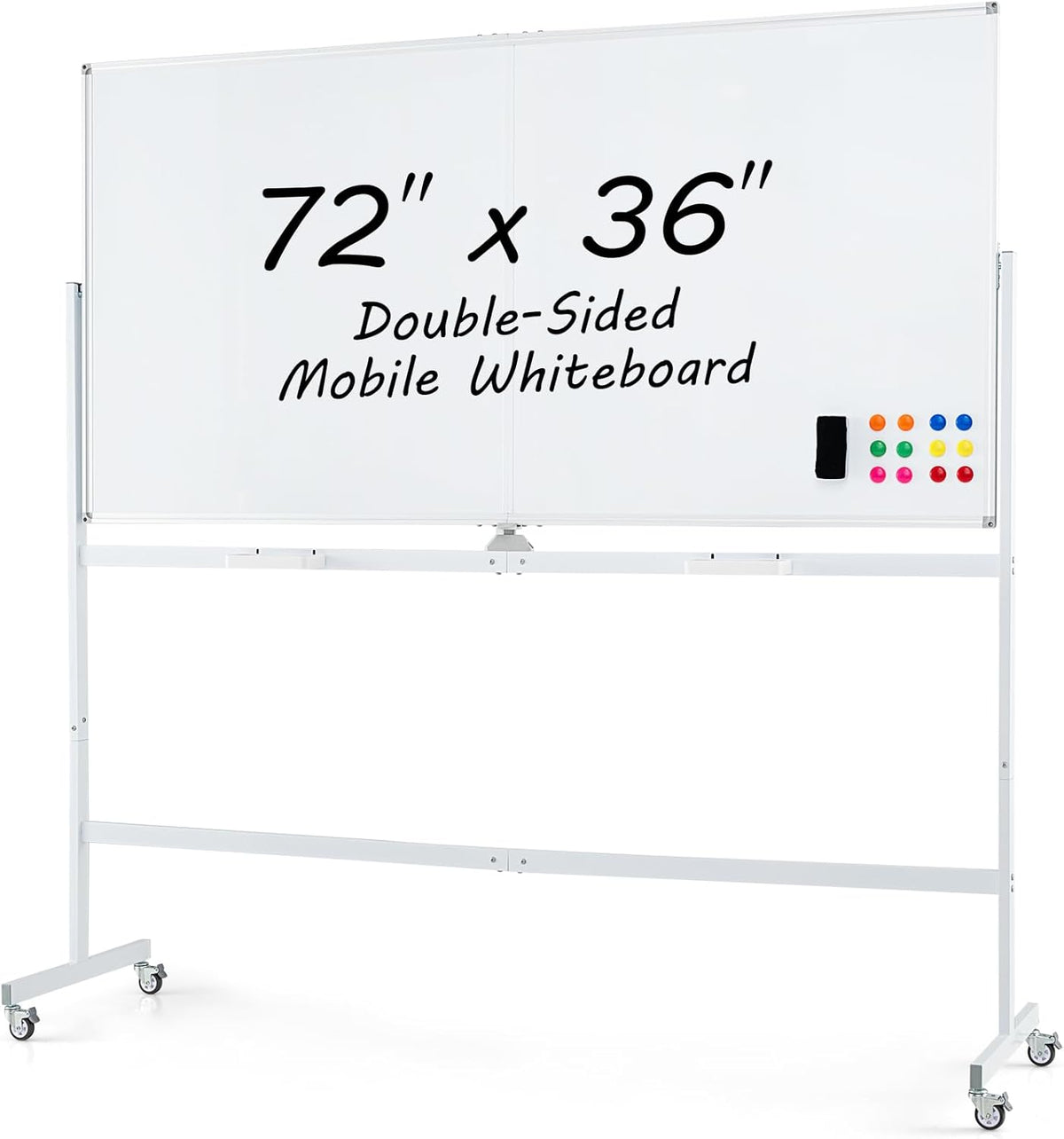 72" x 36" Rolling Whiteboard, Double-Sided Magnetic Dry Erase Board with Stand and Aluminum Alloy Frame