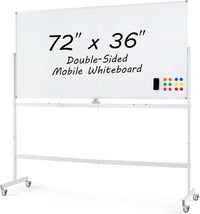 72" x 36" Rolling Whiteboard, Double-Sided Magnetic Dry Erase Board with Stand and Aluminum Alloy Frame