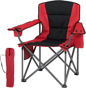 Oversized Camping Chair, Portable Folding Chair with Zippered Cooler Pouch & Cup Holder