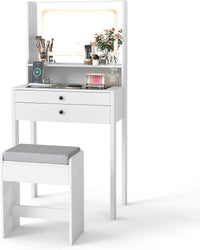 Vanity Desk with Power Outlets and 3 Color Lighting Modes for Bedroom