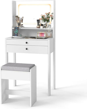 Vanity Desk with Power Outlets and 3 Color Lighting Modes for Bedroom