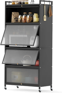 1.6 m Tall Freestanding Metal Pantry with 4 Flip-up Doors and 5-Tier