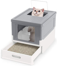 Foldable Cat Litter Box with Lid, Large Fully Enclosed Cat Toilet