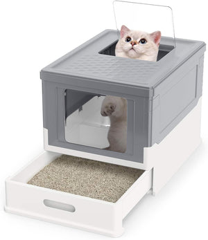 Foldable Cat Litter Box with Lid, Large Fully Enclosed Cat Toilet