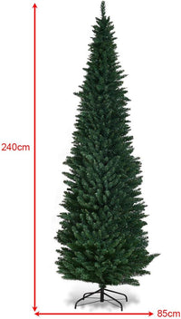 1.5/1.8/2.1/2.4/2.7 M Green Pencil Christmas Tree with 400 PVC Branch Tips and Foldable Sturdy Metal Stand
