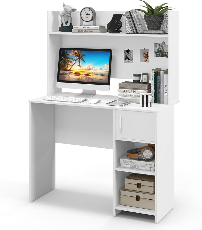 Giantex Computer Desk with Hutch, Home Office Desk w/Raised Display Shelf & 2 Open Shelves