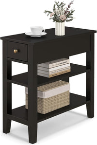 Giantex 3-Tier End Table w/Drawer Side Table with One Drawer and Double Shelves Narrow Tiered Nightstand for Bedroom