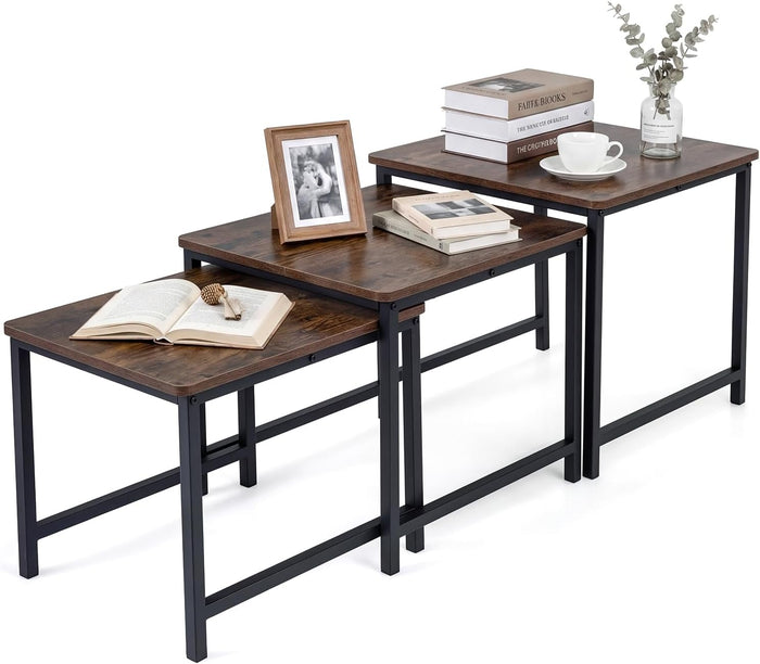 Nesting Coffee Table Set of 3 with Heavy-Duty Metal Frame