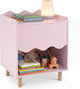 Kids Bedside Table, Toddler Nightstand with Wide Top & Open Compartment, Solid Rubber Wood Legs