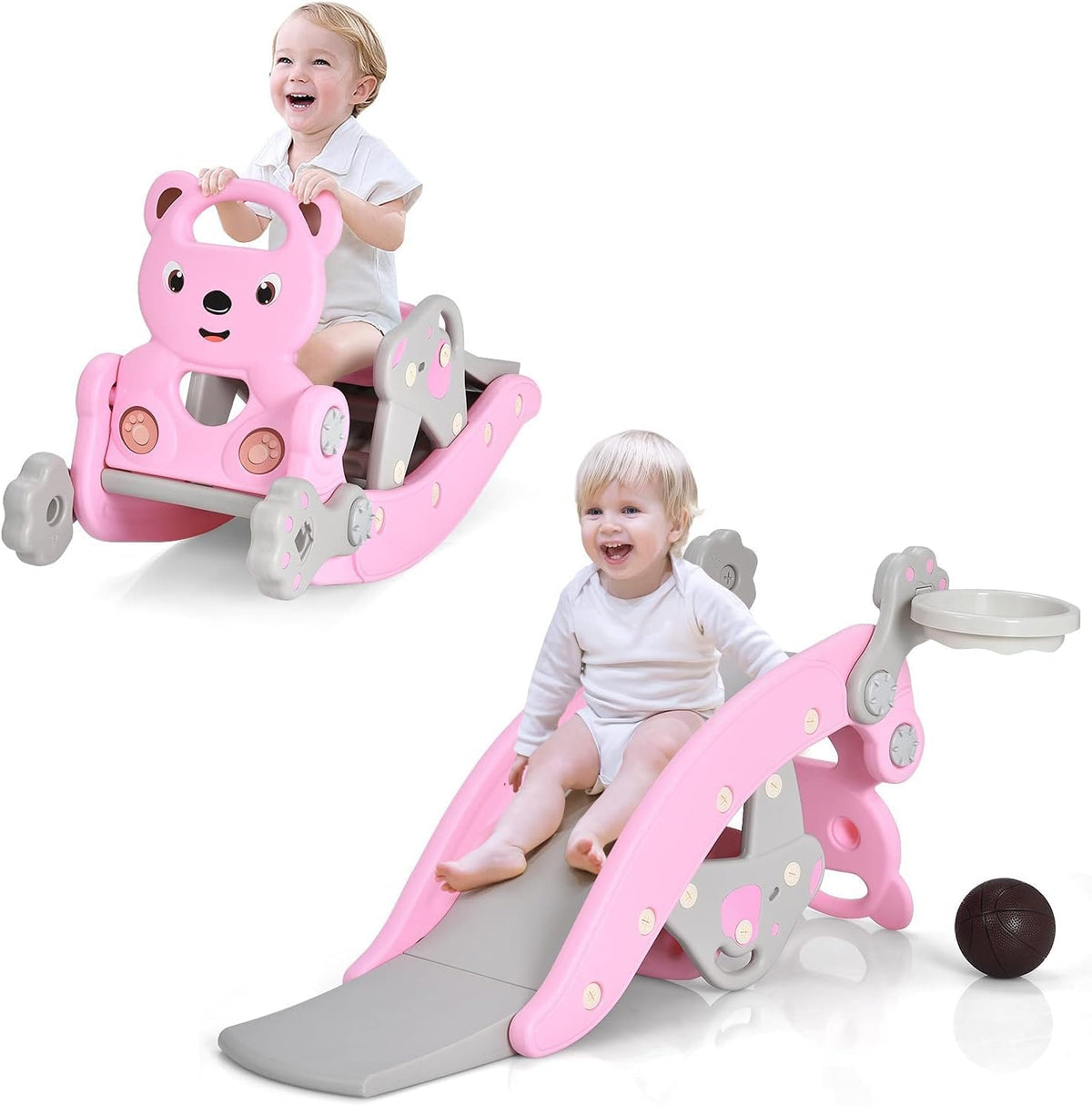 4-in-1 Rocking Horse and Slide Set for Kids