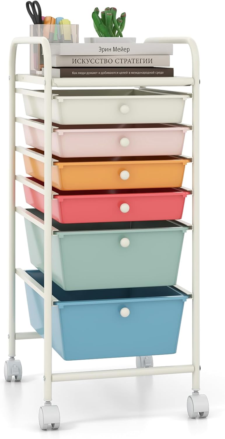 Giantex Rolling Storage Cart with 6 Drawers, Multifunctional Art Craft Tools Organizer on Wheels