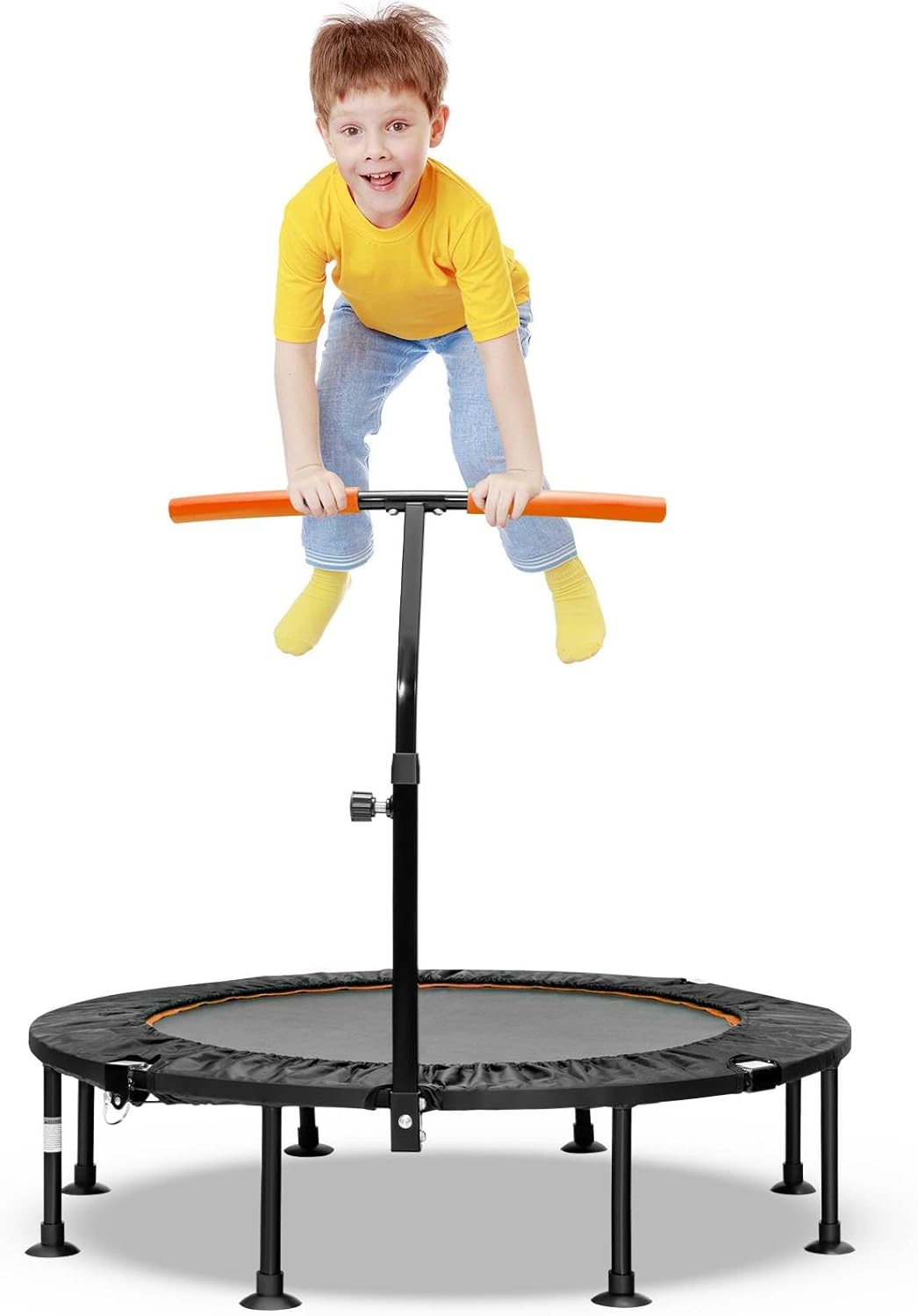 Foldable Mini Trampoline with Height Adjustable Handrail for Kids Adults