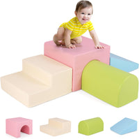 Kids Climb and Crawl Foam Block Play Set, 4-Piece Toddler Soft Building Blocks Structures Set for Children Development