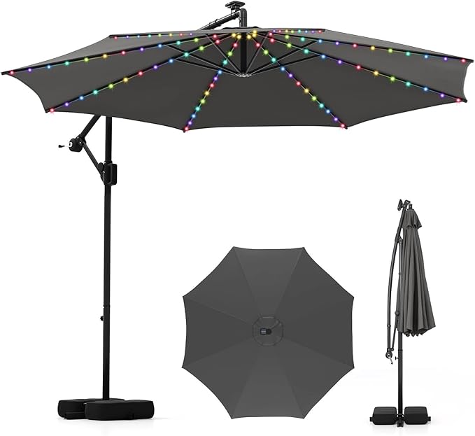 3 m Solar Offset Hanging Umbrella w/Base