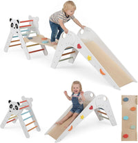 Foldable Panda-Themed Wood Montessori Climbing Set, Indoor Children Playground Jungle Gym