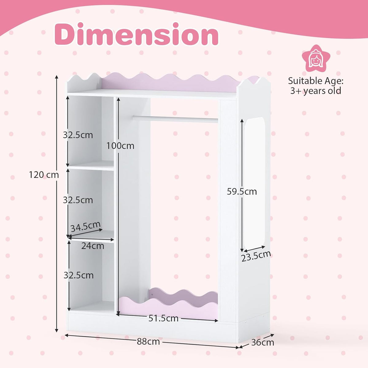 Kids Clothing Rack with Mirror, Children Dress Up Center w/Open Hanging Rack