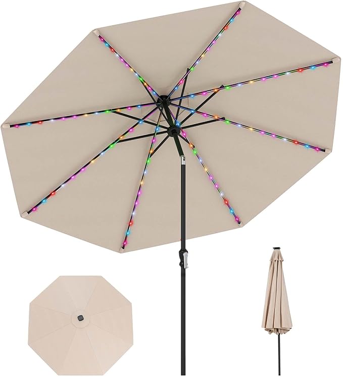 3 m Solar Patio Umbrella w/ 96 LED Lights, 9 Modes