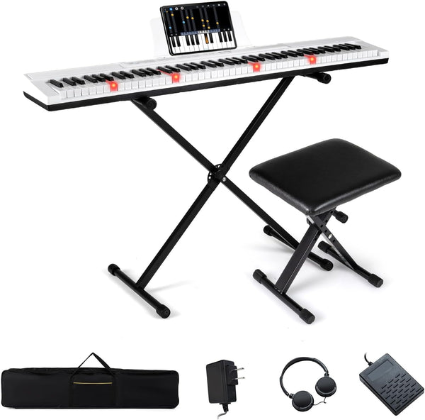 88-Key Electric Piano Keyboard, Digital Piano w/Adjustable Stand & Stool