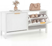 100CM Shoe Storage Bench, Narrow Wooden Entryway Bench with 2 Flip Drawers