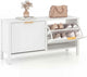100CM Shoe Storage Bench, Narrow Wooden Entryway Bench with 2 Flip Drawers