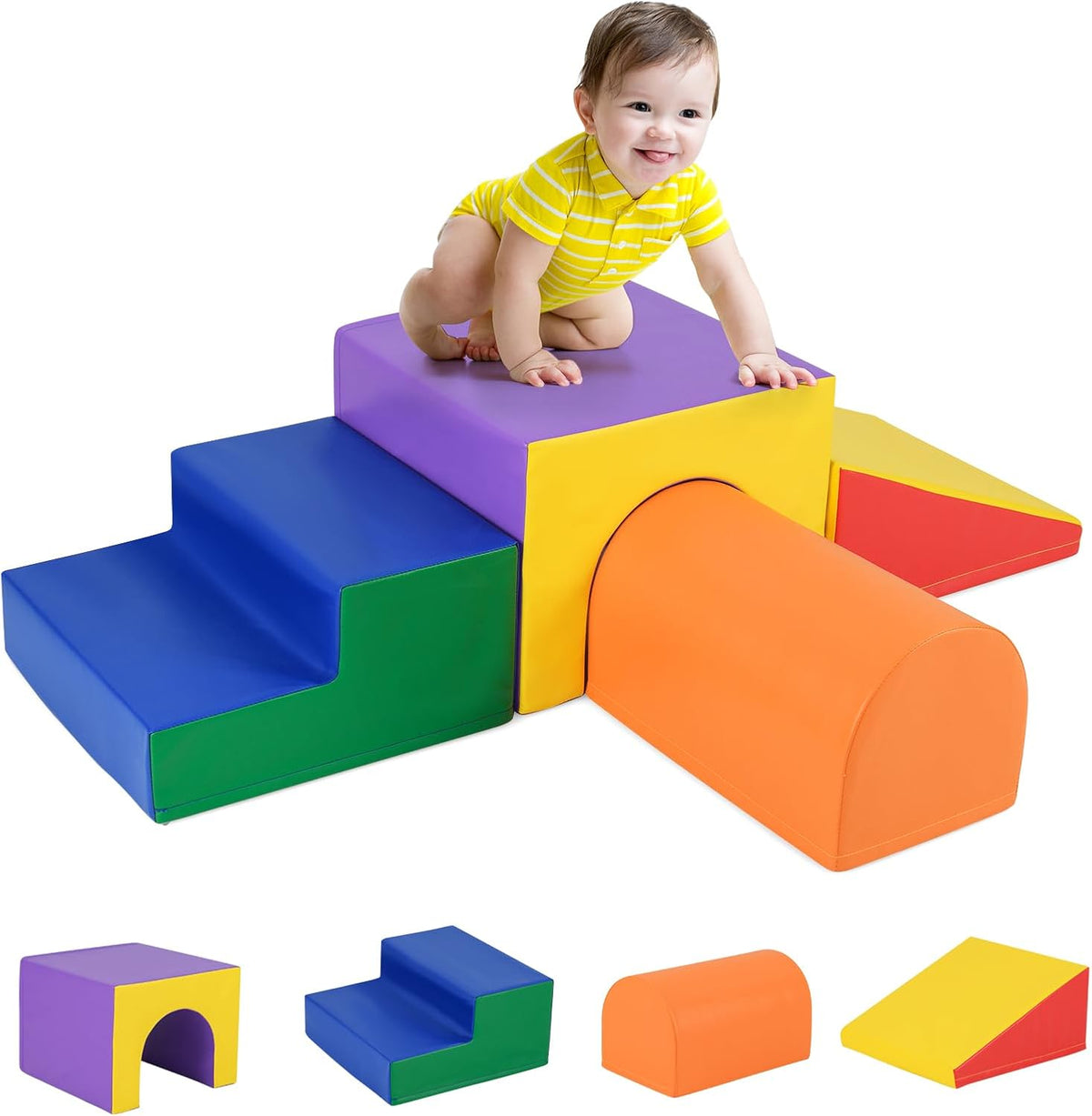 Kids Climb and Crawl Foam Block Play Set, 4-Piece Toddler Soft Building Blocks Structures Set for Children Development