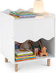 Kids Bedside Table, Toddler Nightstand with Wide Top & Open Compartment, Solid Rubber Wood Legs