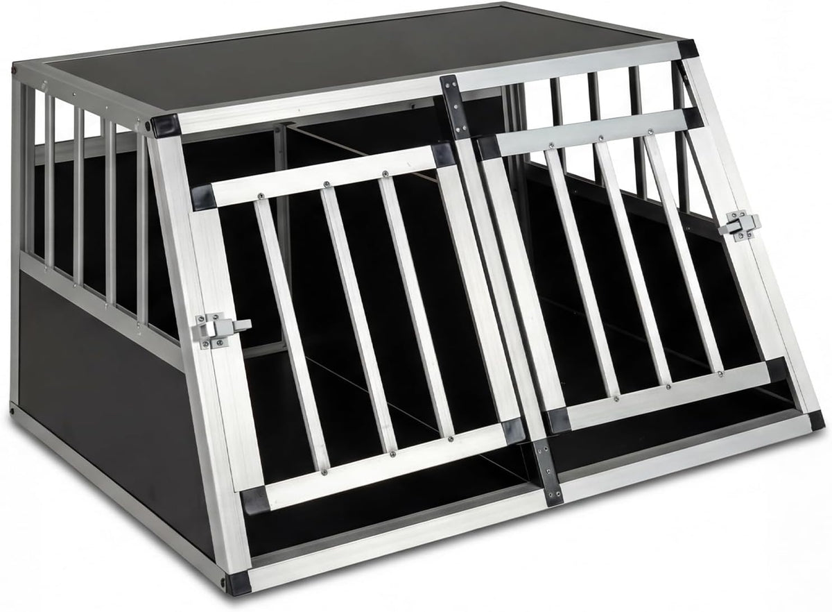 Travel Dog Crate Aluminum Dog Transport Box with Lockable Door Divider and Trapezoidal Design