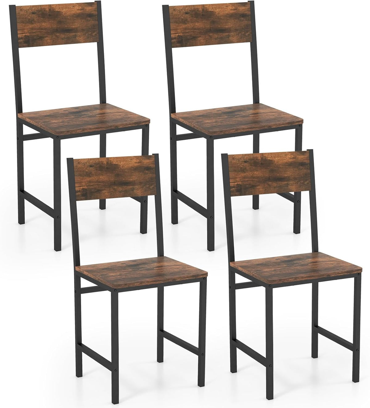 Dining Chairs Set of 2/4, Rustic Wood & Metal Frame